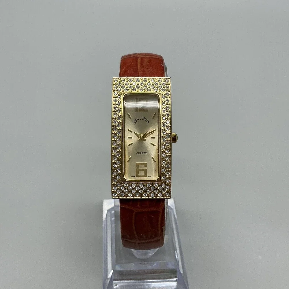 Adrienne Womens Watch 20mm Champagne Dial Brown Bangle Crystals New Battery